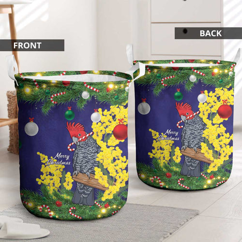 Australia Gang-gang Cockatoo Christmas Laundry Basket Callocephalon Fimbriatum Golden Wattle Blue - Aussie Hoodie