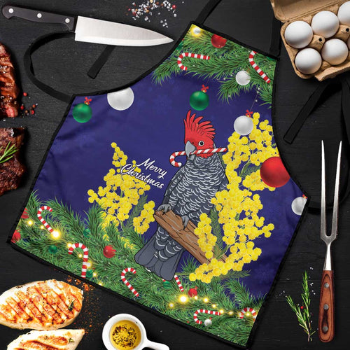 Australia Gang-gang Cockatoo Christmas Apron Callocephalon Fimbriatum Golden Wattle Blue - Aussie Hoodie