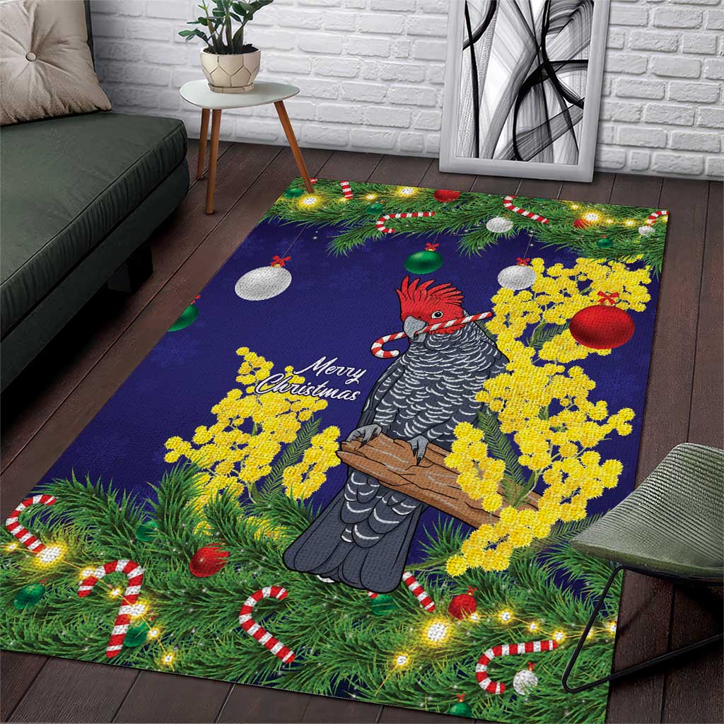 Australia Gang-gang Cockatoo Christmas Area Rug Callocephalon Fimbriatum Golden Wattle Blue - Aussie Hoodie