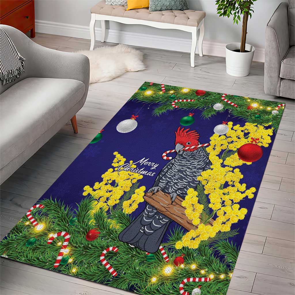 Australia Gang-gang Cockatoo Christmas Area Rug Callocephalon Fimbriatum Golden Wattle Blue - Aussie Hoodie