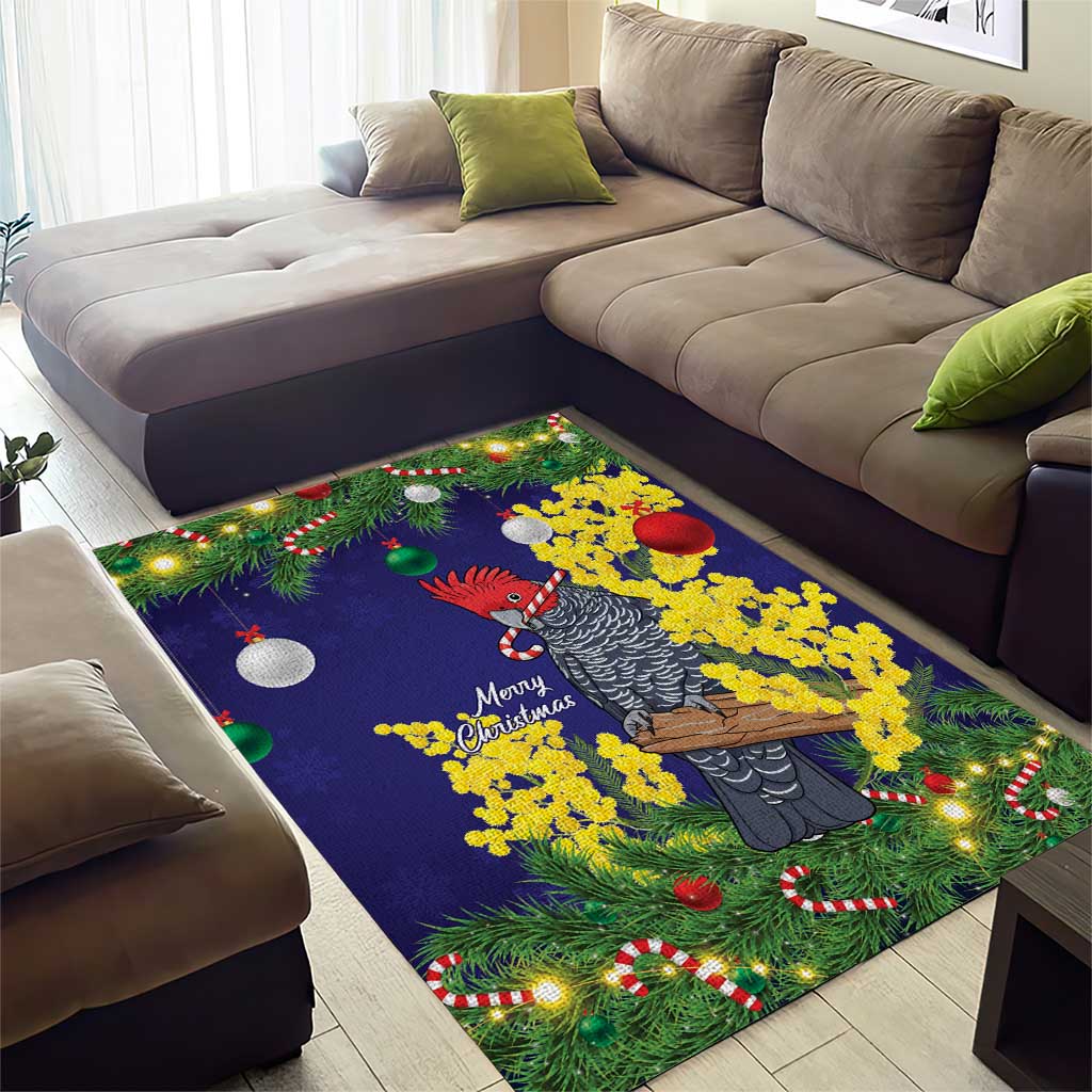 Australia Gang-gang Cockatoo Christmas Area Rug Callocephalon Fimbriatum Golden Wattle Blue - Aussie Hoodie