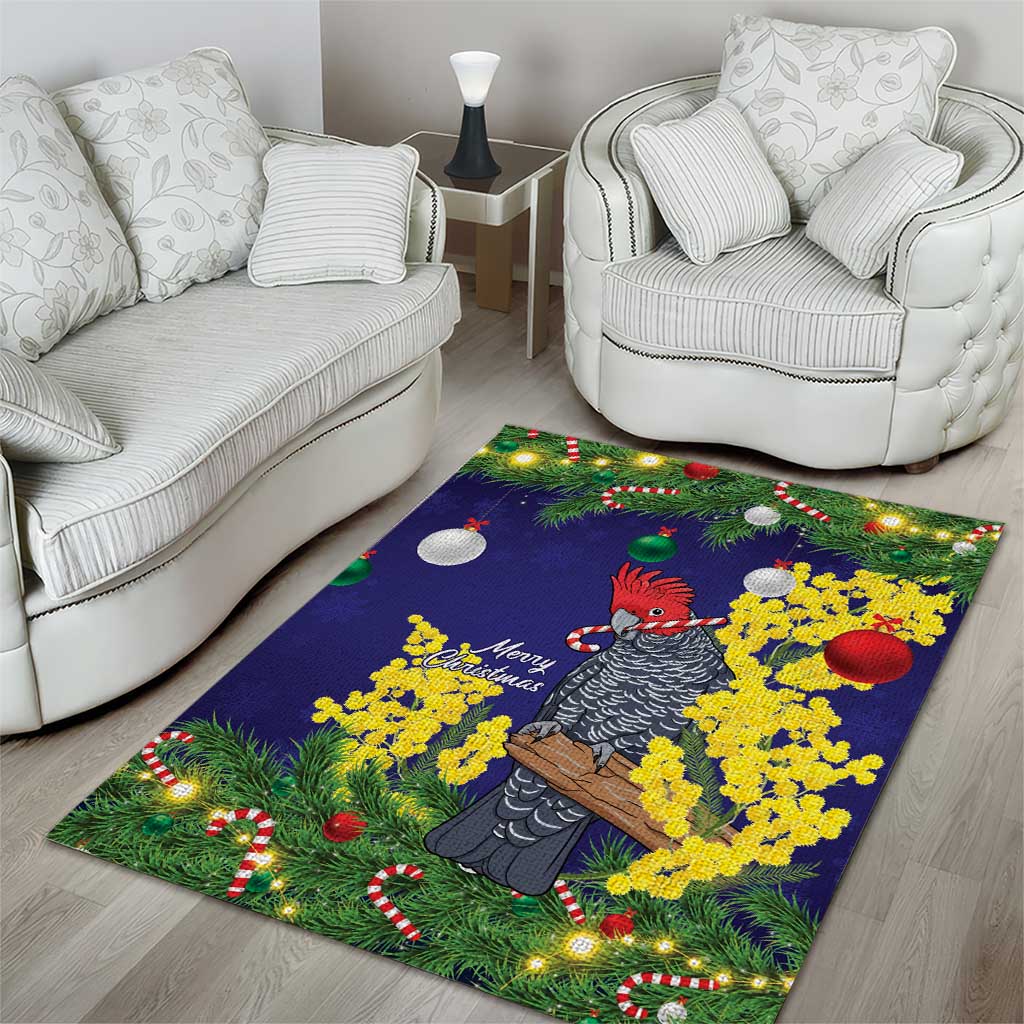 Australia Gang-gang Cockatoo Christmas Area Rug Callocephalon Fimbriatum Golden Wattle Blue - Aussie Hoodie