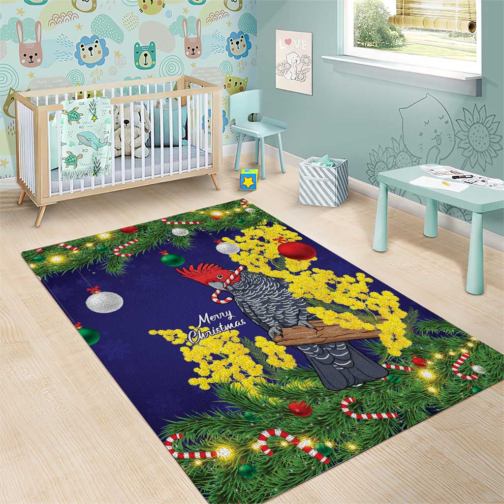 Australia Gang-gang Cockatoo Christmas Area Rug Callocephalon Fimbriatum Golden Wattle Blue - Aussie Hoodie