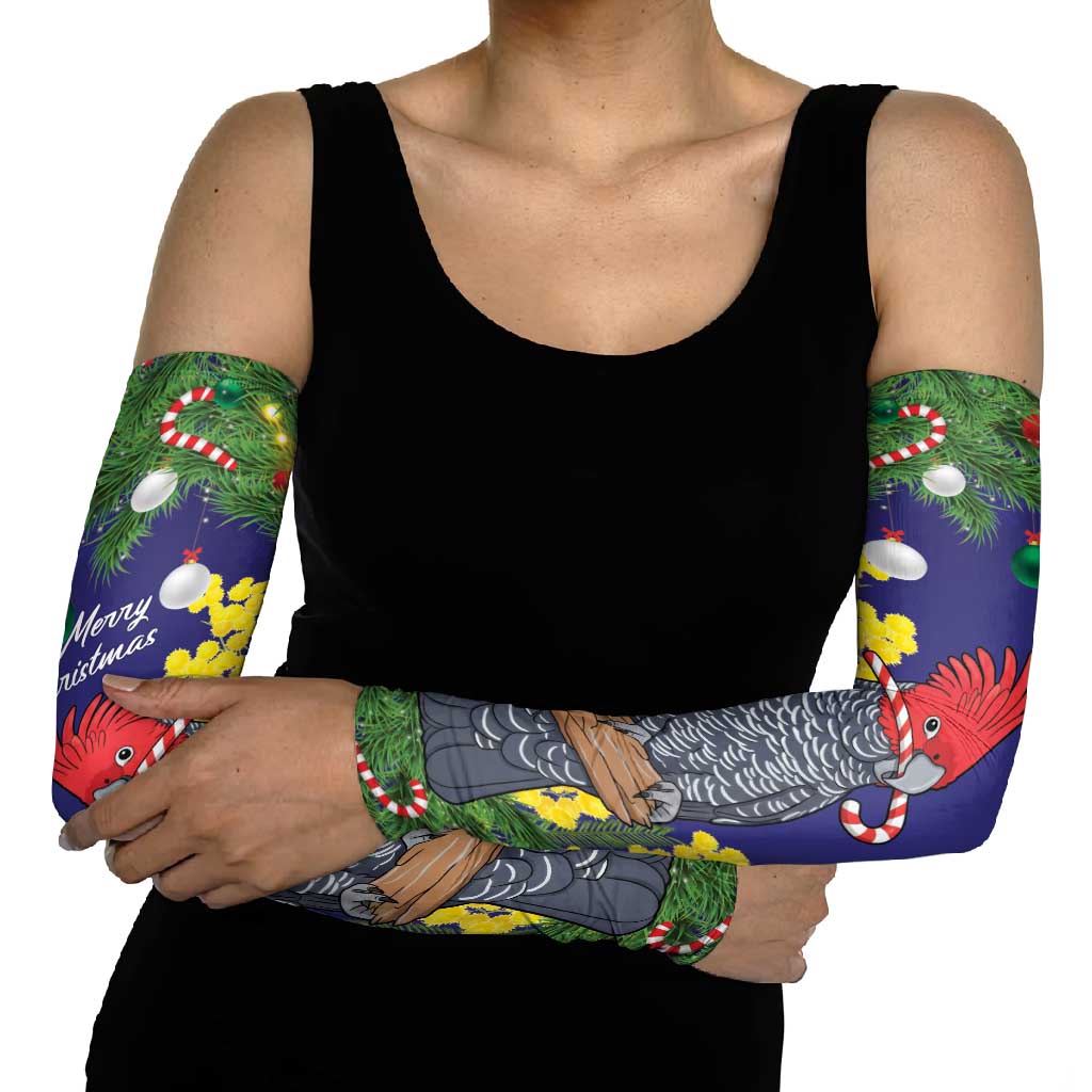Australia Gang-gang Cockatoo Christmas Arm Sleeves Callocephalon Fimbriatum Golden Wattle Blue - Aussie Hoodie