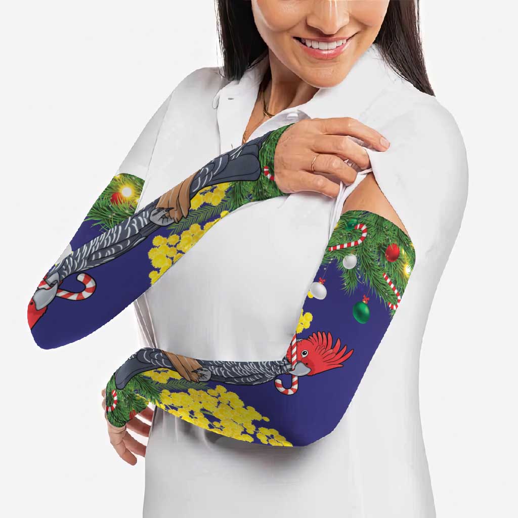 Australia Gang-gang Cockatoo Christmas Arm Sleeves Callocephalon Fimbriatum Golden Wattle Blue - Aussie Hoodie