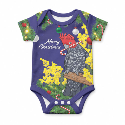 Australia Gang-gang Cockatoo Christmas Baby Onesie Callocephalon Fimbriatum Golden Wattle Blue