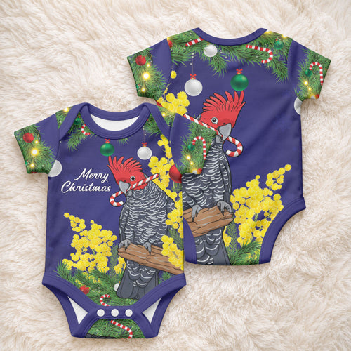 Australia Gang-gang Cockatoo Christmas Baby Onesie Callocephalon Fimbriatum Golden Wattle Blue