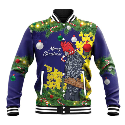 Australia Gang-gang Cockatoo Christmas Baseball Jacket Callocephalon Fimbriatum Golden Wattle Blue - Aussie Hoodie