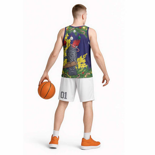 Australia Gang-gang Cockatoo Christmas Basketball Jersey Callocephalon Fimbriatum Golden Wattle Blue - Aussie Hoodie
