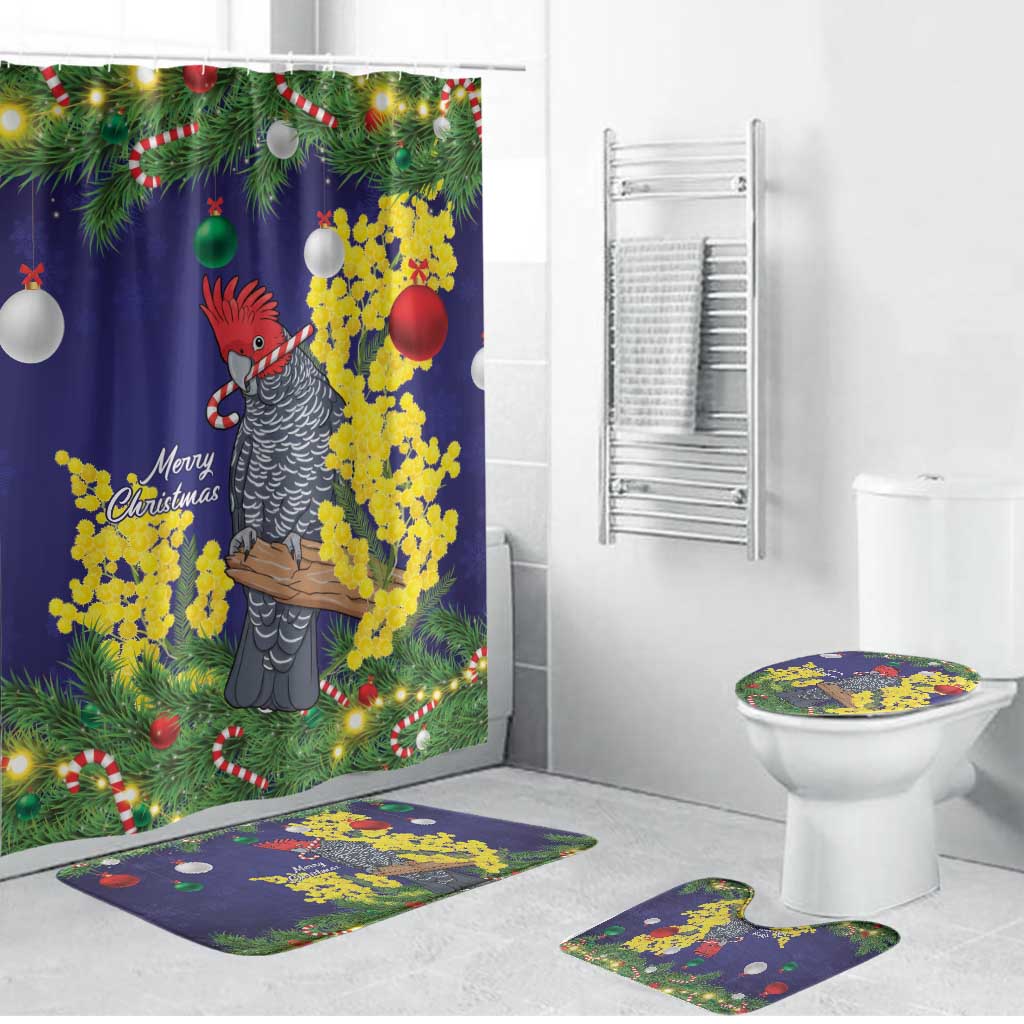 Australia Gang-gang Cockatoo Christmas Bathroom Set Callocephalon Fimbriatum Golden Wattle Blue - Aussie Hoodie