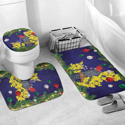 Australia Gang-gang Cockatoo Christmas Bathroom Set Callocephalon Fimbriatum Golden Wattle Blue - Aussie Hoodie