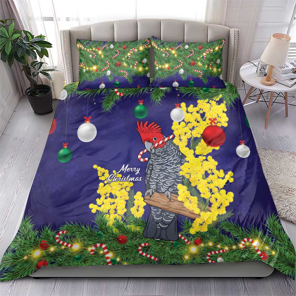 Australia Gang-gang Cockatoo Christmas Bedding Set Callocephalon Fimbriatum Golden Wattle Blue - Aussie Hoodie