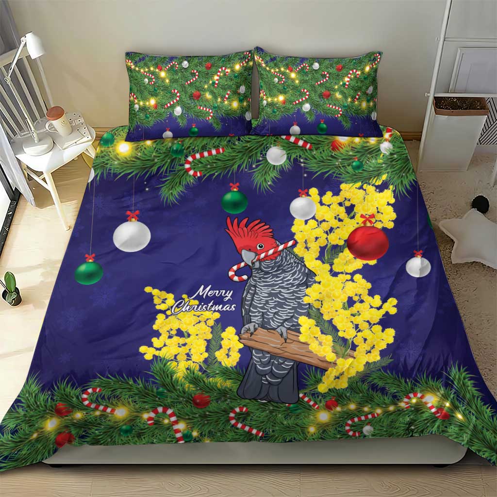 Australia Gang-gang Cockatoo Christmas Bedding Set Callocephalon Fimbriatum Golden Wattle Blue - Aussie Hoodie