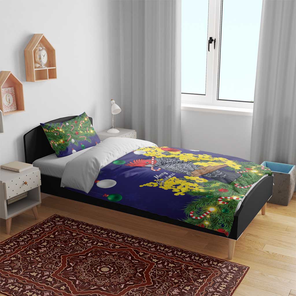 Australia Gang-gang Cockatoo Christmas Bedding Set Callocephalon Fimbriatum Golden Wattle Blue - Aussie Hoodie