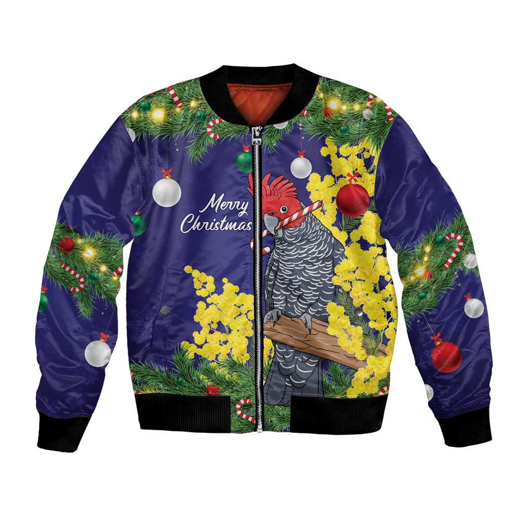 Australia Gang-gang Cockatoo Christmas Bomber Jacket Callocephalon Fimbriatum Golden Wattle Blue - Aussie Hoodie