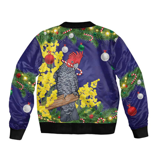 Australia Gang-gang Cockatoo Christmas Bomber Jacket Callocephalon Fimbriatum Golden Wattle Blue - Aussie Hoodie