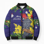 Australia Gang-gang Cockatoo Christmas Bomber Puffer Jacket Callocephalon Fimbriatum Golden Wattle Blue - Aussie Hoodie