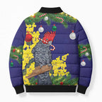 Australia Gang-gang Cockatoo Christmas Bomber Puffer Jacket Callocephalon Fimbriatum Golden Wattle Blue - Aussie Hoodie