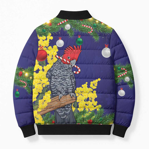 Australia Gang-gang Cockatoo Christmas Bomber Puffer Jacket Callocephalon Fimbriatum Golden Wattle Blue - Aussie Hoodie