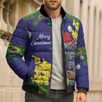 Australia Gang-gang Cockatoo Christmas Bomber Puffer Jacket Callocephalon Fimbriatum Golden Wattle Blue - Aussie Hoodie