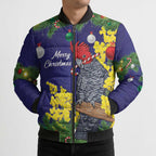 Australia Gang-gang Cockatoo Christmas Bomber Puffer Jacket Callocephalon Fimbriatum Golden Wattle Blue - Aussie Hoodie