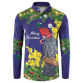 Australia Gang-gang Cockatoo Christmas Button Sweatshirt Callocephalon Fimbriatum Golden Wattle Blue - Aussie Hoodie