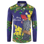Australia Gang-gang Cockatoo Christmas Button Sweatshirt Callocephalon Fimbriatum Golden Wattle Blue - Aussie Hoodie