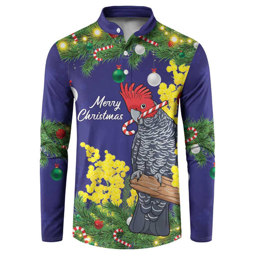 Australia Gang-gang Cockatoo Christmas Button Sweatshirt Callocephalon Fimbriatum Golden Wattle Blue - Aussie Hoodie