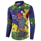 Australia Gang-gang Cockatoo Christmas Button Sweatshirt Callocephalon Fimbriatum Golden Wattle Blue - Aussie Hoodie