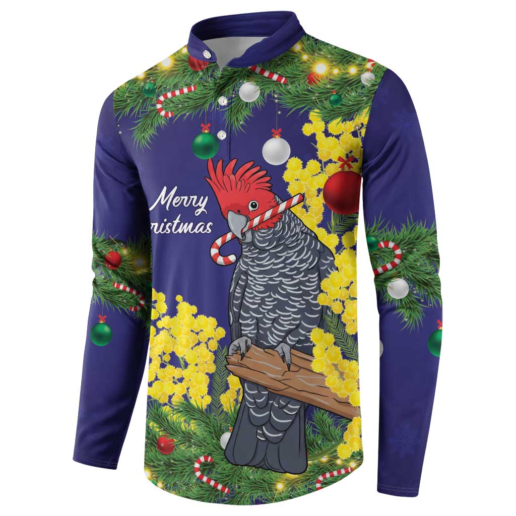 Australia Gang-gang Cockatoo Christmas Button Sweatshirt Callocephalon Fimbriatum Golden Wattle Blue - Aussie Hoodie