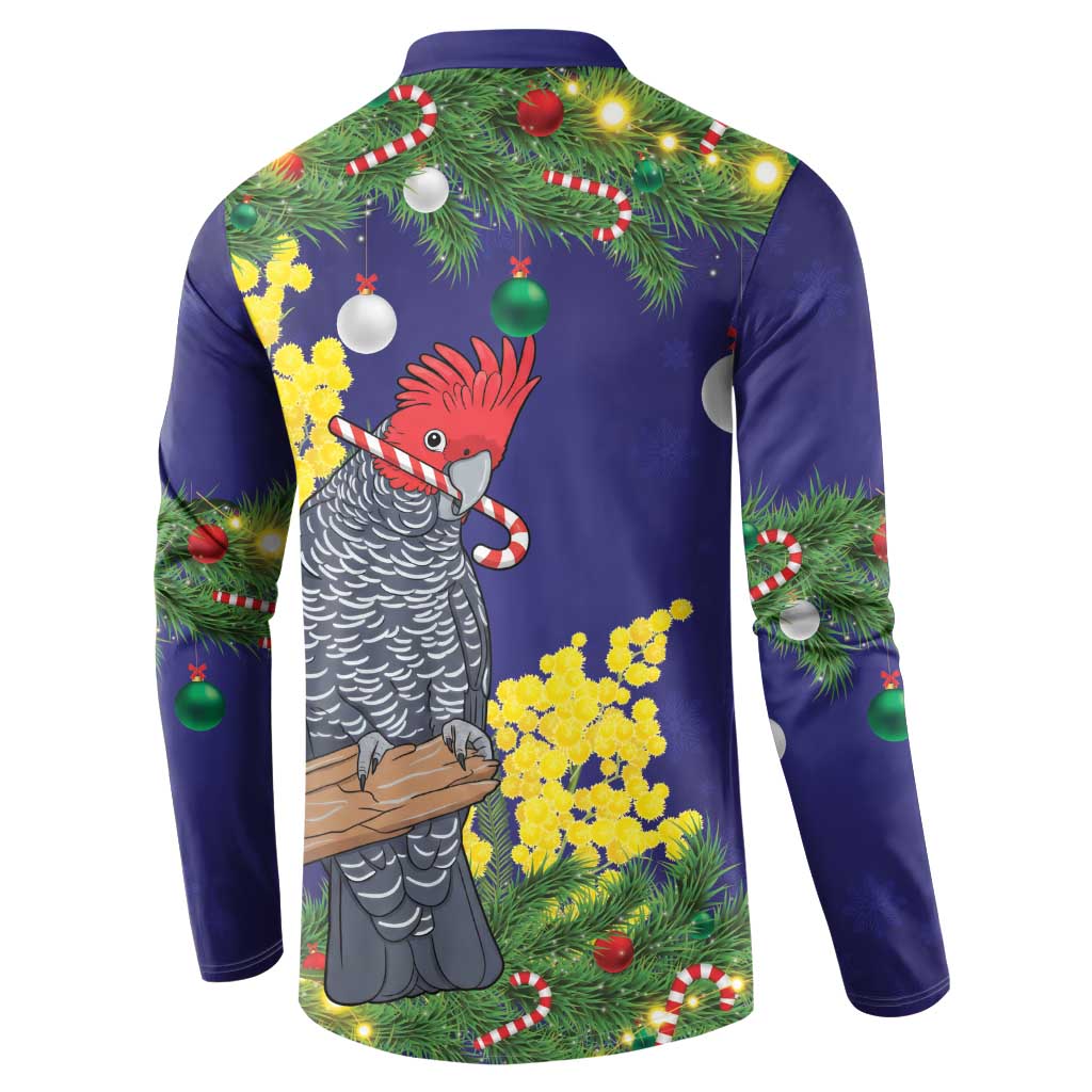 Australia Gang-gang Cockatoo Christmas Button Sweatshirt Callocephalon Fimbriatum Golden Wattle Blue - Aussie Hoodie