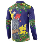 Australia Gang-gang Cockatoo Christmas Button Sweatshirt Callocephalon Fimbriatum Golden Wattle Blue - Aussie Hoodie