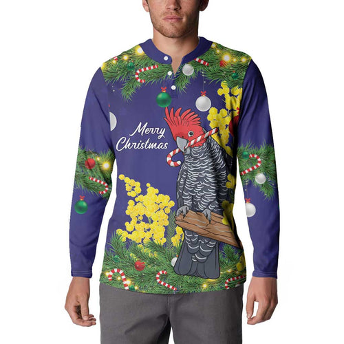 Australia Gang-gang Cockatoo Christmas Button Sweatshirt Callocephalon Fimbriatum Golden Wattle Blue - Aussie Hoodie