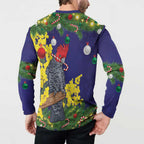 Australia Gang-gang Cockatoo Christmas Button Sweatshirt Callocephalon Fimbriatum Golden Wattle Blue - Aussie Hoodie