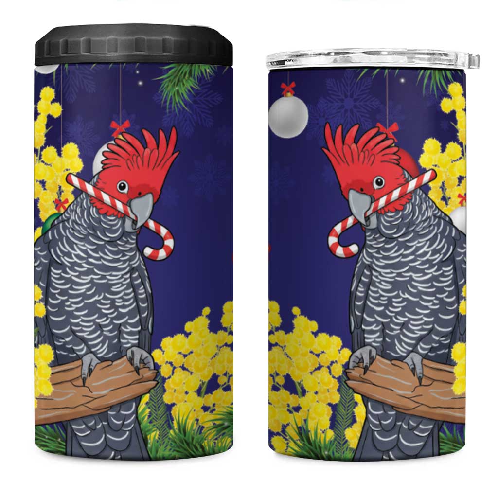 Australia Gang-gang Cockatoo Christmas 4 in 1 Can Cooler Tumbler Callocephalon Fimbriatum Golden Wattle Blue - Aussie Hoodie