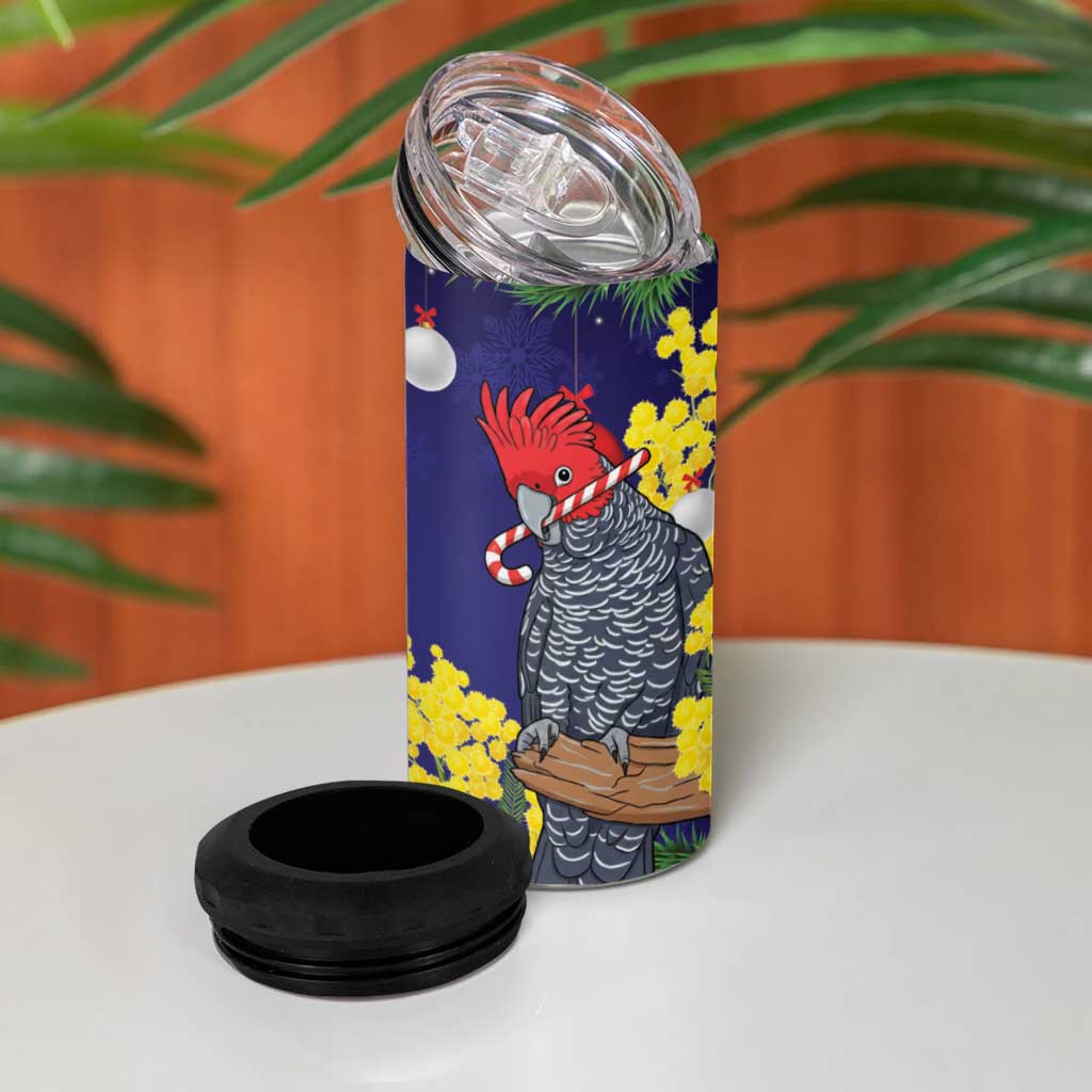 Australia Gang-gang Cockatoo Christmas 4 in 1 Can Cooler Tumbler Callocephalon Fimbriatum Golden Wattle Blue - Aussie Hoodie