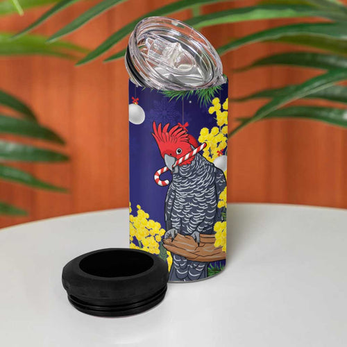 Australia Gang-gang Cockatoo Christmas 4 in 1 Can Cooler Tumbler Callocephalon Fimbriatum Golden Wattle Blue - Aussie Hoodie