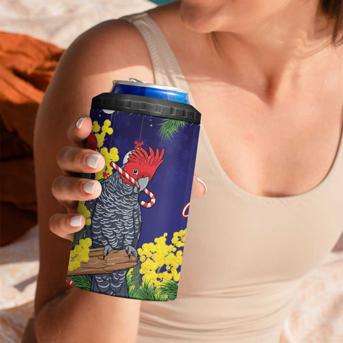 Australia Gang-gang Cockatoo Christmas 4 in 1 Can Cooler Tumbler Callocephalon Fimbriatum Golden Wattle Blue - Aussie Hoodie