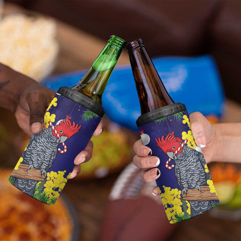 Australia Gang-gang Cockatoo Christmas 4 in 1 Can Cooler Tumbler Callocephalon Fimbriatum Golden Wattle Blue - Aussie Hoodie