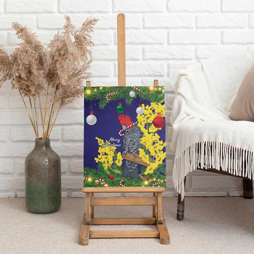 Australia Gang-gang Cockatoo Christmas Canvas Wall Art Callocephalon Fimbriatum Golden Wattle Blue - Aussie Hoodie