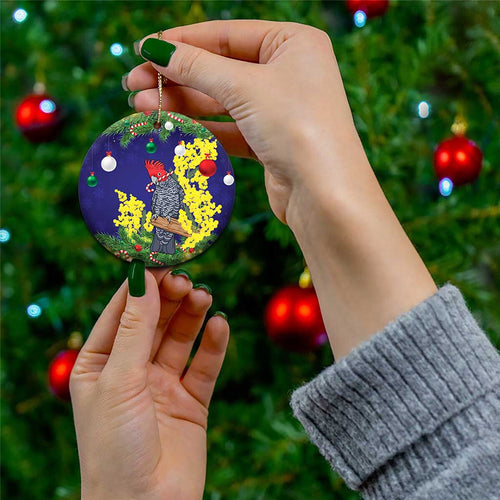 Australia Gang-gang Cockatoo Christmas Ceramic Ornament Callocephalon Fimbriatum Golden Wattle Blue - Aussie Hoodie