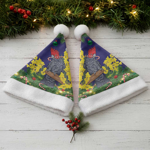 Australia Gang-gang Cockatoo Christmas Santa Hat Callocephalon Fimbriatum Golden Wattle Blue - Aussie Hoodie