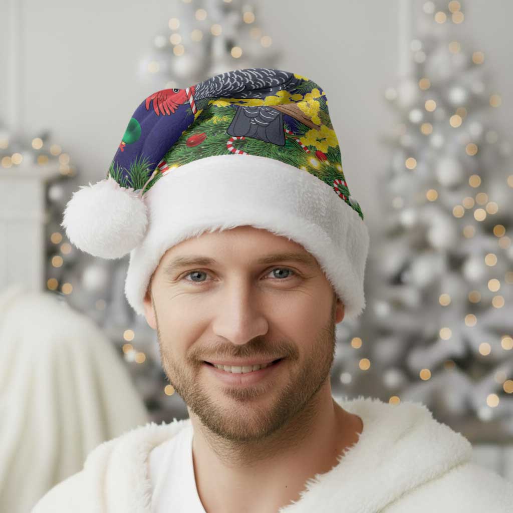 Australia Gang-gang Cockatoo Christmas Santa Hat Callocephalon Fimbriatum Golden Wattle Blue - Aussie Hoodie
