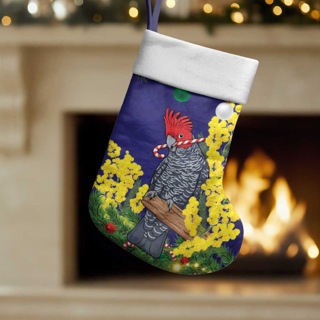 Australia Gang-gang Cockatoo Christmas Stocking Callocephalon Fimbriatum Golden Wattle Blue - Aussie Hoodie