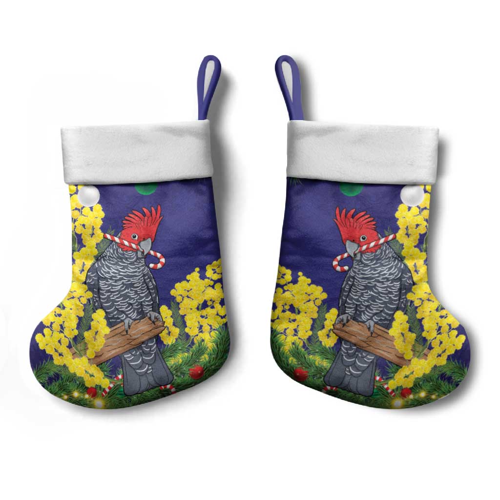 Australia Gang-gang Cockatoo Christmas Stocking Callocephalon Fimbriatum Golden Wattle Blue - Aussie Hoodie