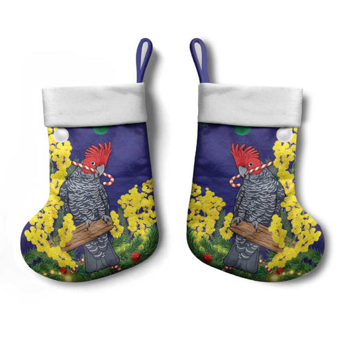 Australia Gang-gang Cockatoo Christmas Stocking Callocephalon Fimbriatum Golden Wattle Blue - Aussie Hoodie