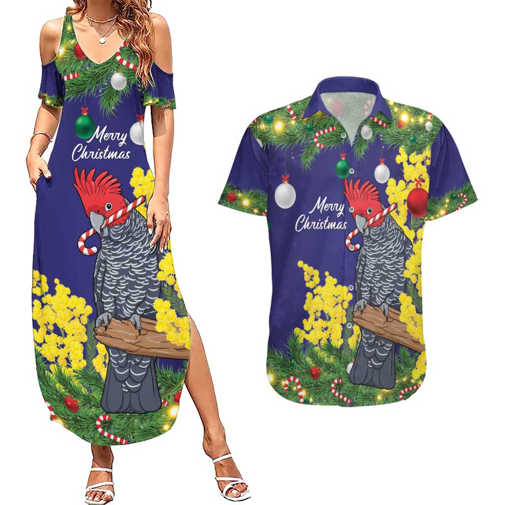 Australia Gang-gang Cockatoo Christmas Couples Matching Summer Maxi Dress and Hawaiian Shirt Callocephalon Fimbriatum Golden Wattle Blue - Aussie Hoodie