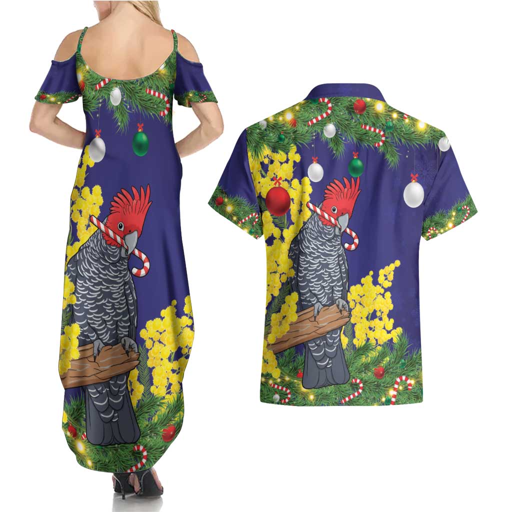 Australia Gang-gang Cockatoo Christmas Couples Matching Summer Maxi Dress and Hawaiian Shirt Callocephalon Fimbriatum Golden Wattle Blue - Aussie Hoodie