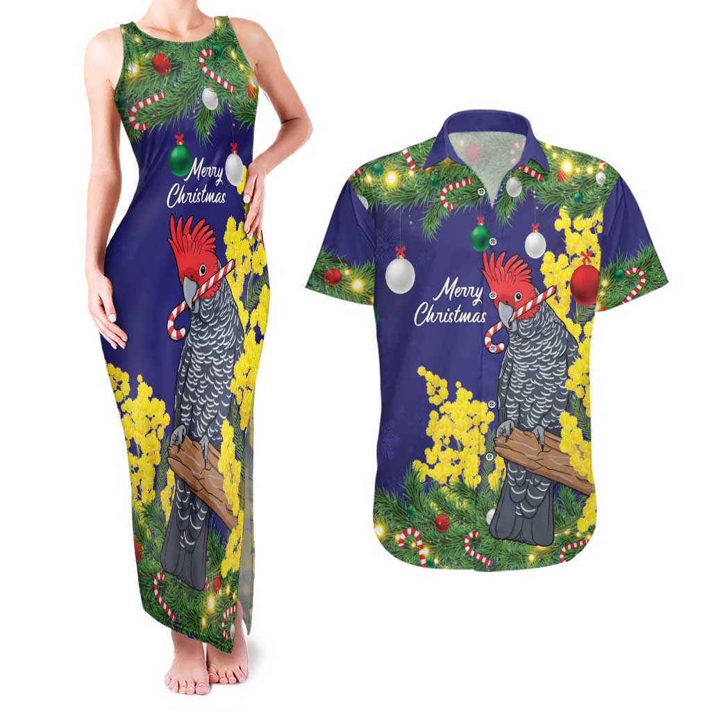Australia Gang-gang Cockatoo Christmas Couples Matching Tank Maxi Dress and Hawaiian Shirt Callocephalon Fimbriatum Golden Wattle Blue - Aussie Hoodie