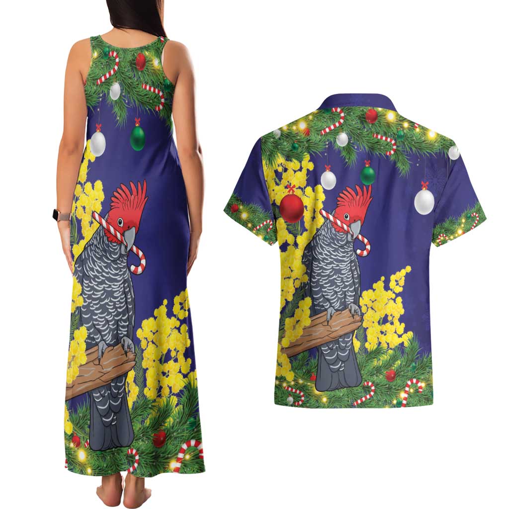 Australia Gang-gang Cockatoo Christmas Couples Matching Tank Maxi Dress and Hawaiian Shirt Callocephalon Fimbriatum Golden Wattle Blue - Aussie Hoodie